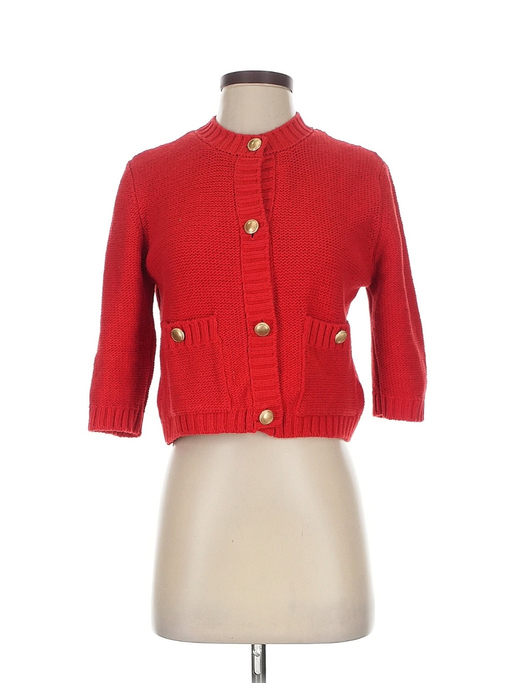 Red Knit Cardigan with Gold Buttons